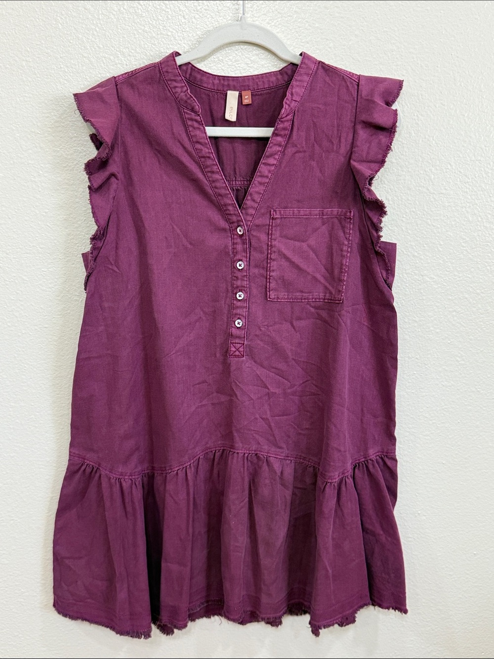 Anthropologie Pilcro Flounced Tunic Dress Ruffle Sleeve Tiered Dress Size MP